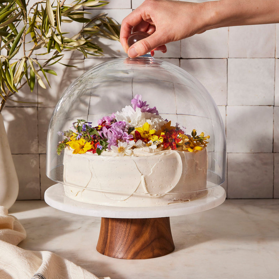 JK Adams Marble & Walnut Wood Rotating Cake Stand