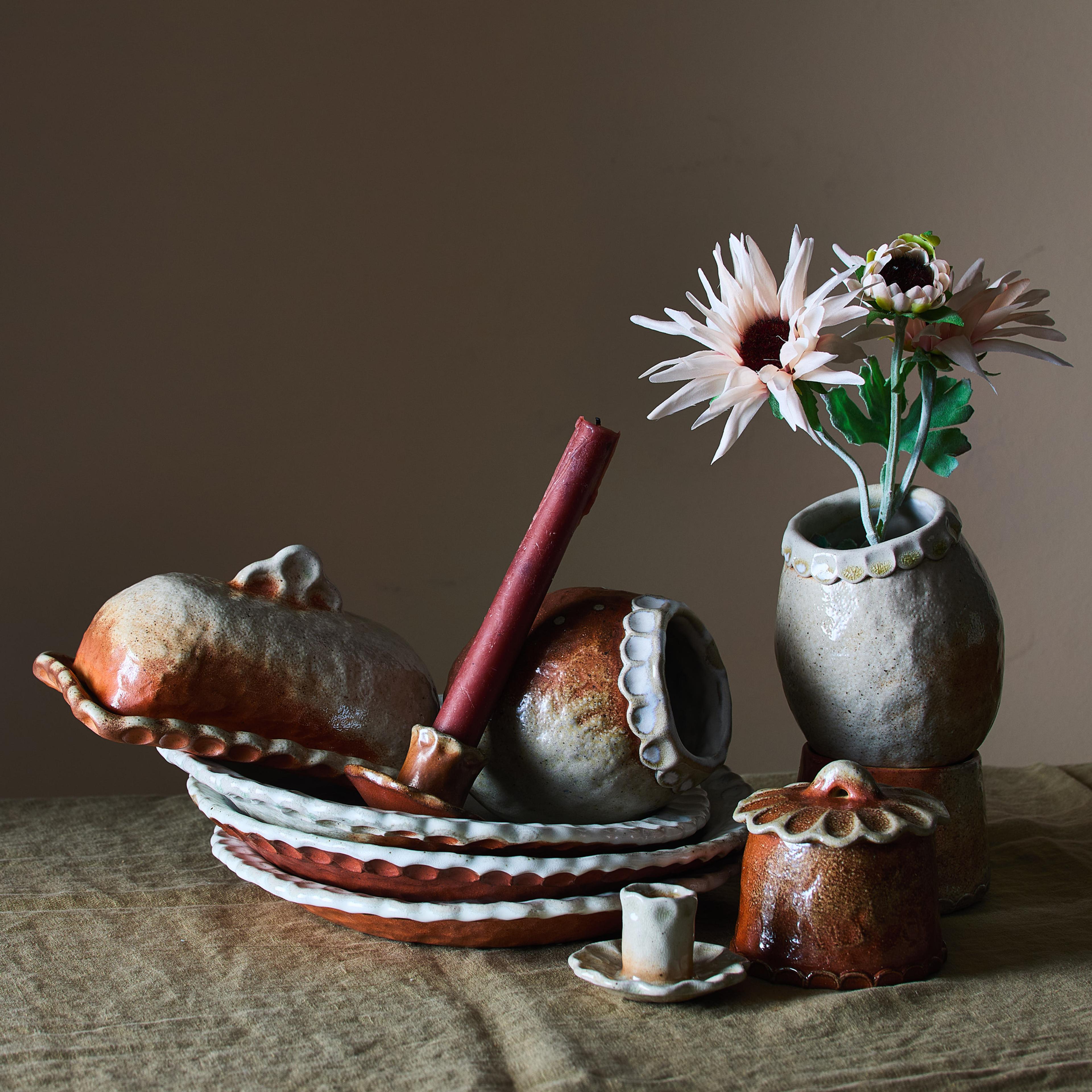 group photo of wood fired pottery