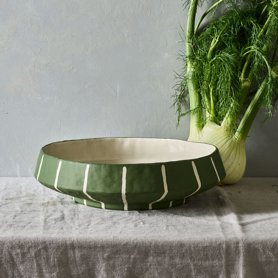 Handmade Pinstripe Low Serving Bowl by Elizabeth Benotti