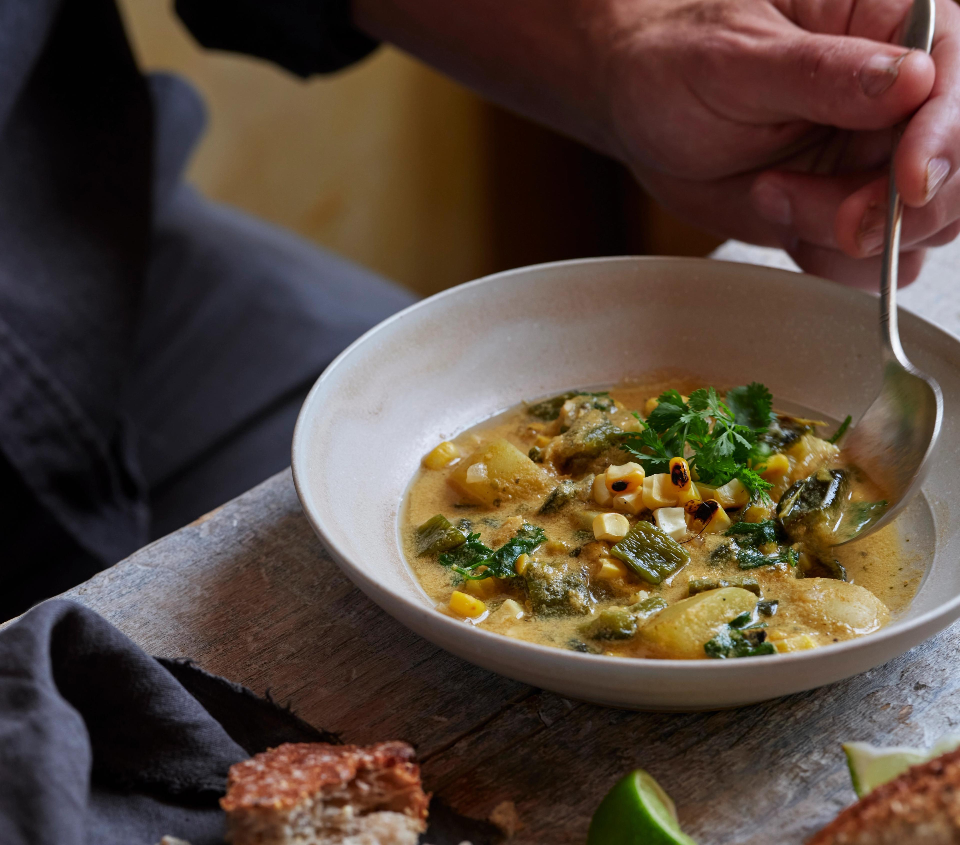 blue zone chowder in bowl