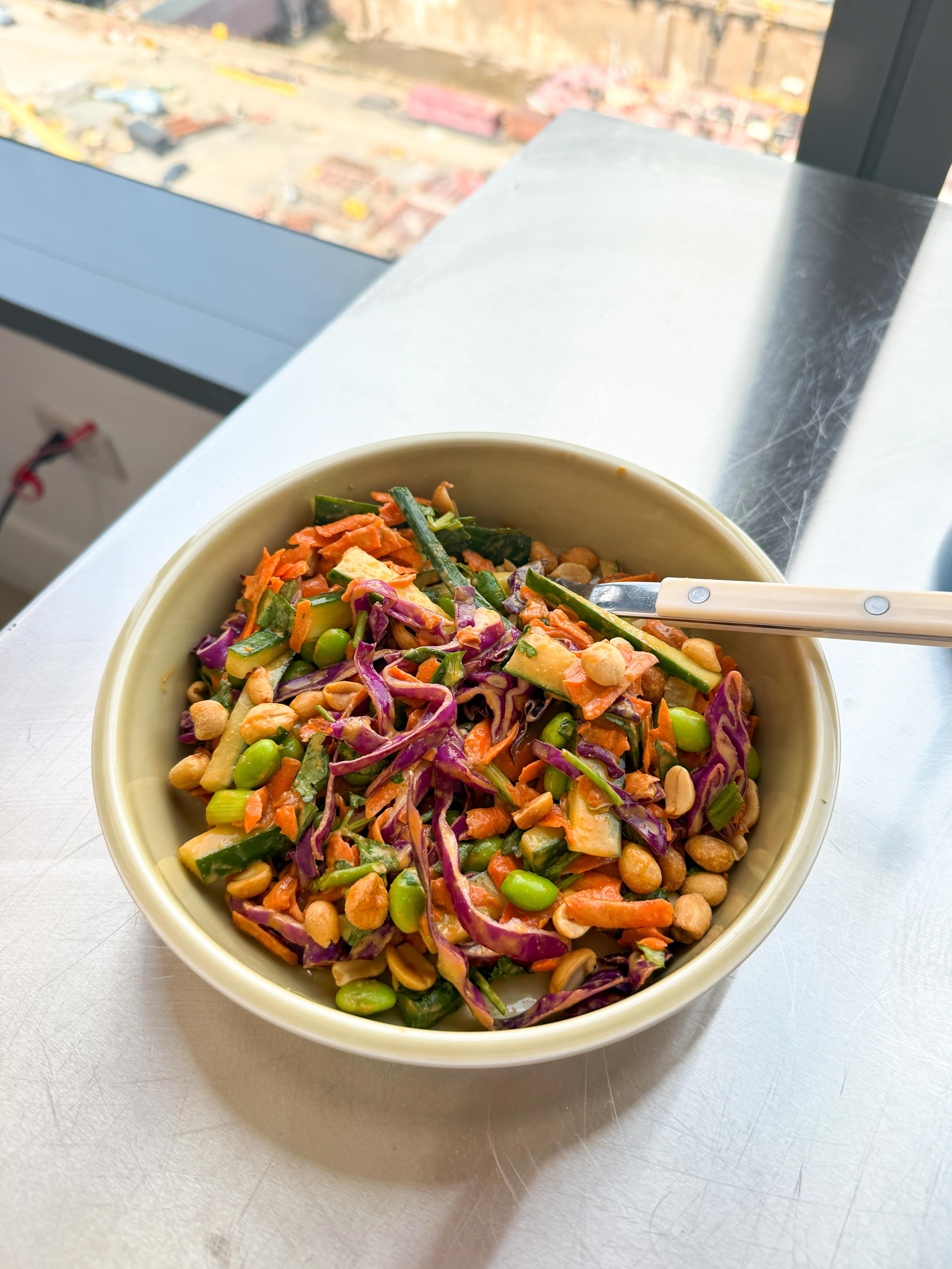 Crunchy Edamame Salad With Peanut Sauce